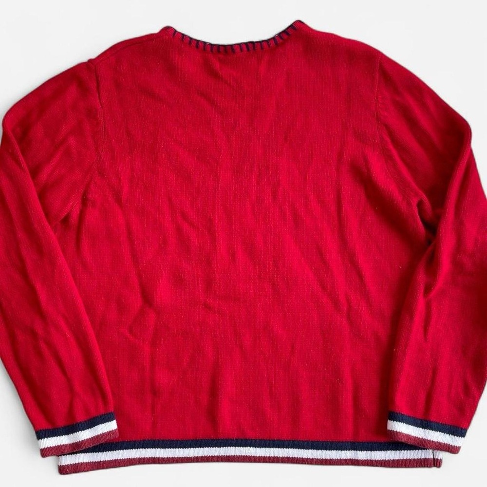 Vintage Sag Harbor Sport Red Knit Teddy Bear & Stars American Flag Sweater - Picture 5 of 5